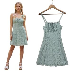 Vtg Y2k Sz S Floral Lace Milkmaid Mini Slip Dress Tie Front Coquette Twee Fairy